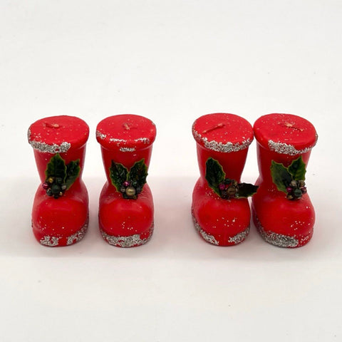 Vintage Christmas Boot Candles Lot 4 Red Wax Figurines With Original Box Japan