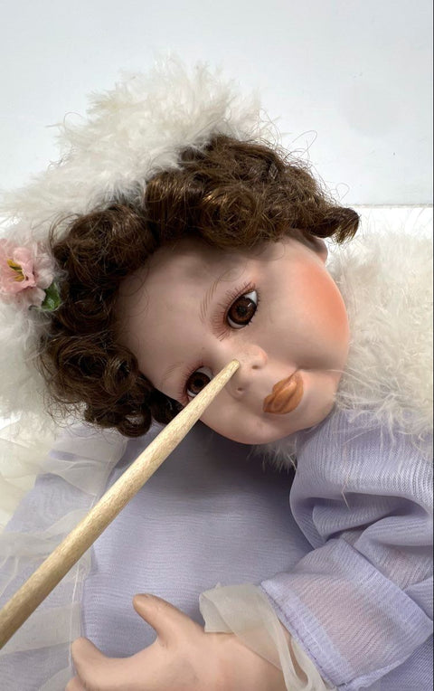 Goldenvale Artists Porcelain Angel Doll 2000 Purple Outfit Wings 16" Pillow