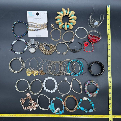 Costume Jewelry Lot 38pc Bracelets Bangles Cuffs Rhinestone Time and Tru Mixed