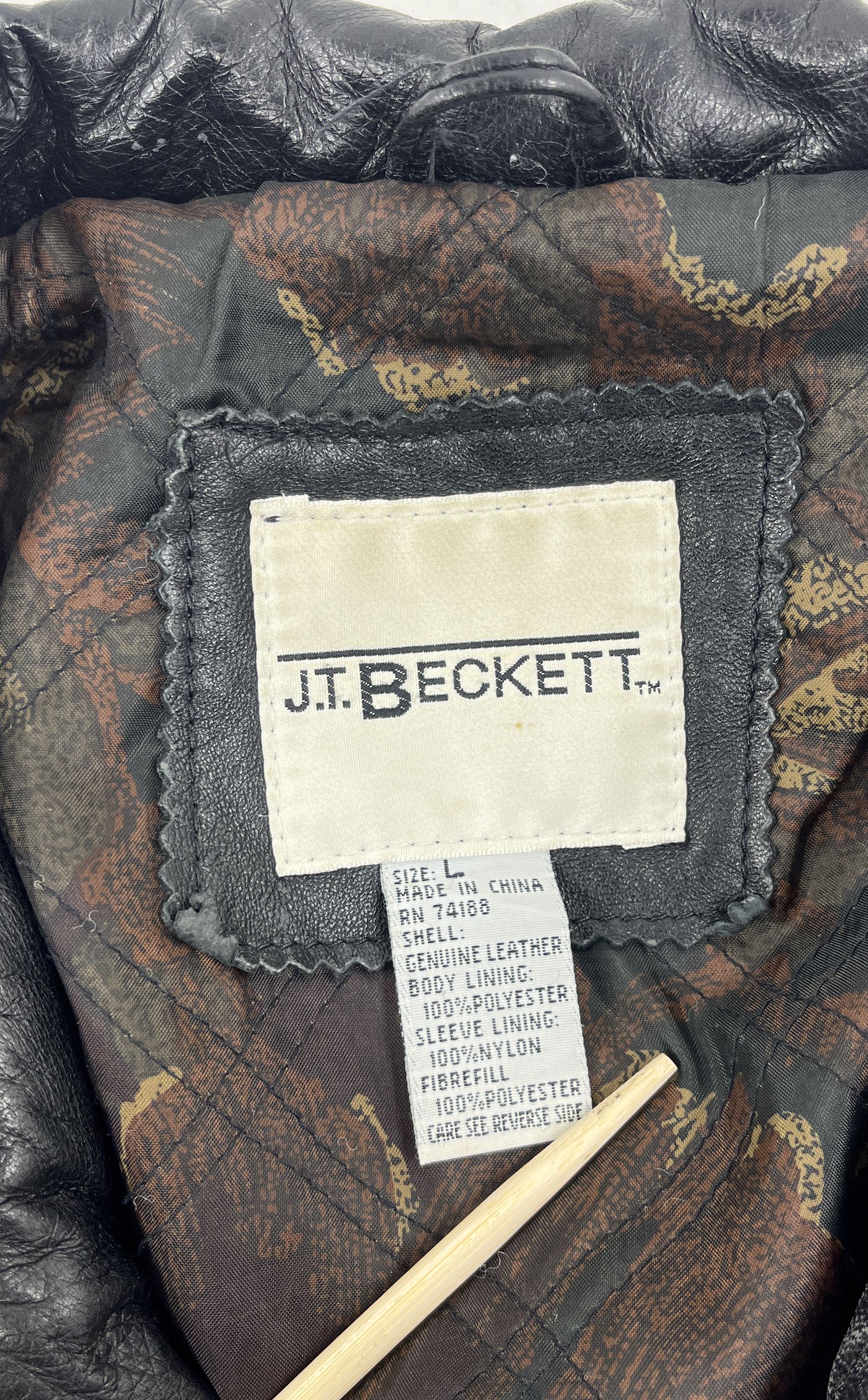 JT Beckett Black Vintage 90s Genuine Leather Bomber Jacket Men's L