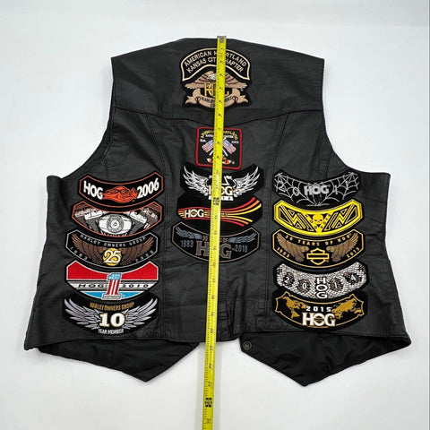 Vintage H.O.G. Harley Owners Group Leather Biker Patch Vest Pins Sz 2XL