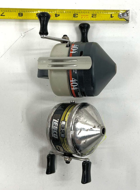 Vintage Zebco 33 & 404 Spincast Fishing Reels Lot of 2 Silver & Black
