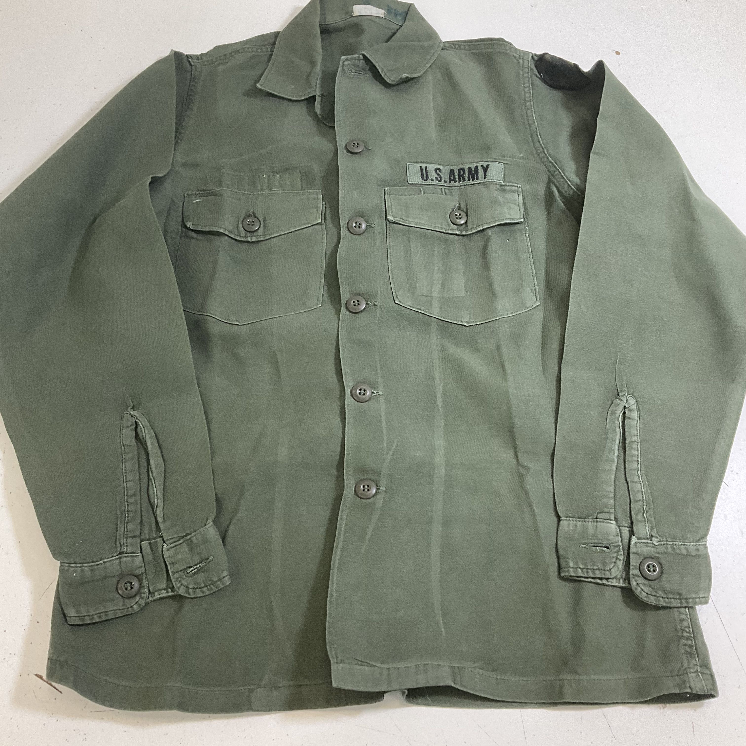 Vintage 60s US Army OG-107 Cotton Sateen Field Shirt Vietnam Era Mens M 15.5x35