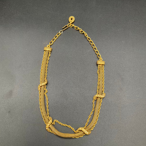 Vintage Gold Tone Necklace Lot of 2 Mesh with Faux Pearl and Bib Style Openwork