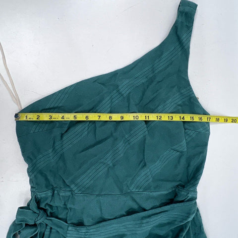 Free People Women's Green One Shoulder Tie Waist Textured Midi Dress Sz L NWT