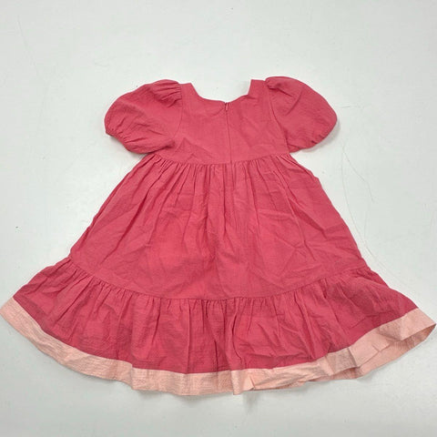 Patachu Girls Pink Textured Cotton Puff Sleeve Tiered Dress Size 5Y