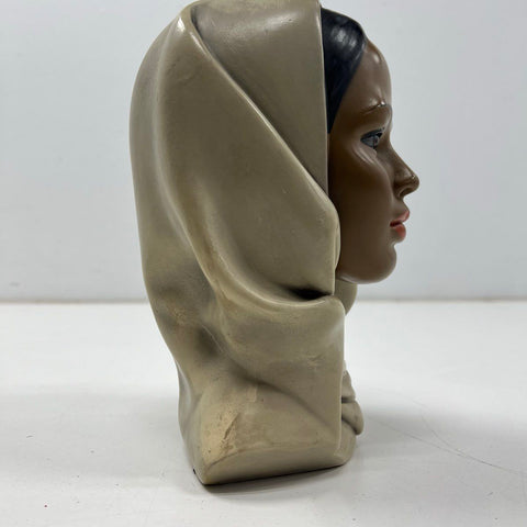 Vintage Mid-Century Modern Ceramic Bust Sculpture Woman Head Hollywood Regency