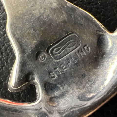 Sterling Silver Howling Wolf Full Moon Brooch Signed 5.6g