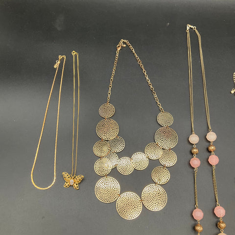 Mixed Fashion Necklace Lot of 6 Gold Tone Beaded Rhinestone Statement Pieces