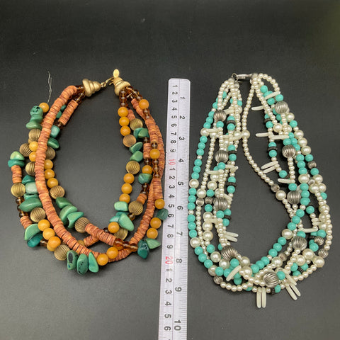Vintage Carolyn Tanner Multi-Strand Jewelry Lot of 2 Faux Pearl Turquoise
