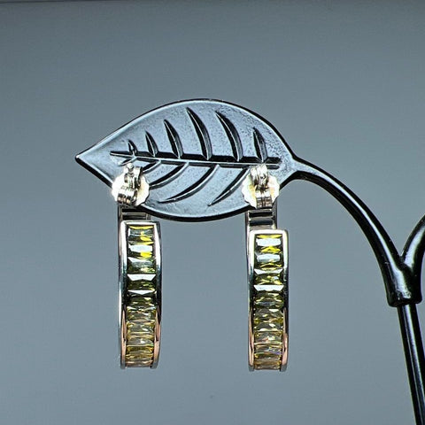 JCM Sterling Silver Multicolor CZ Stone Hoop Earrings 7.87g