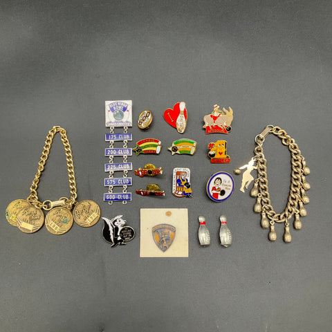 Vintage Bowling Jewelry Lot 22 Pcs Pins Bracelets Ranch Bowl Omaha NE Missouri
