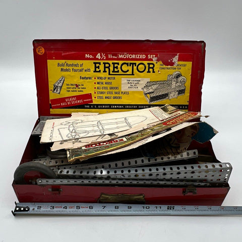 Gilbert Erector Set No. 4 1/2 Motorized Set 1948 Vintage Red Metal Box