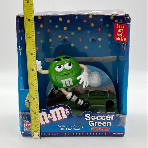 M&M's Soccer Green Candy Dispenser Green Vintage Cap Candy Original Box IOB