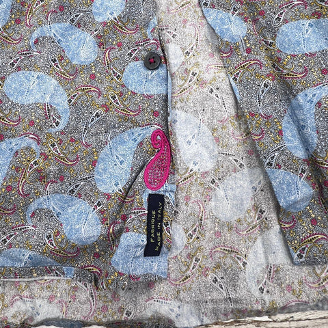 Visconti Black Men's Button Down Shirt Blue Gray Paisley Made in Italy Sz M