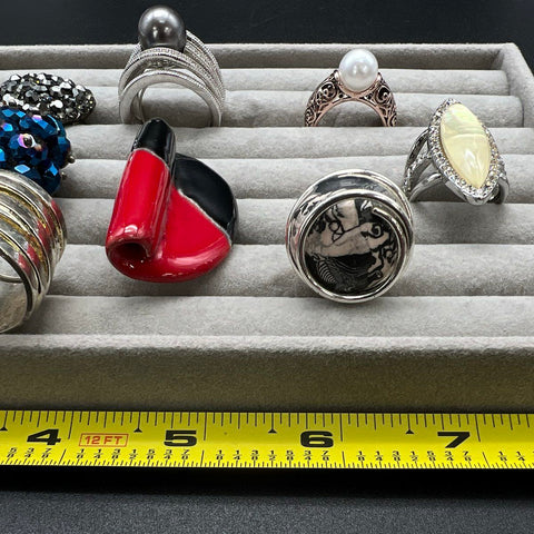 Fashion Statement Jewelry Lot 10 Rings Rhinestone Pearl Enameled Beaded Styles