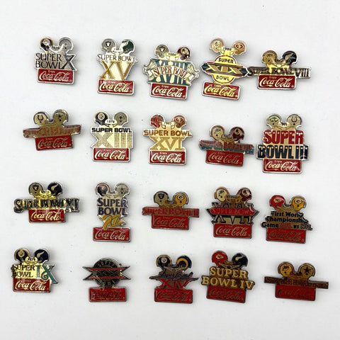 Vintage Coca-Cola Super Bowl Pin Lot 20 Pcs NFL Communicorp 1985-1995