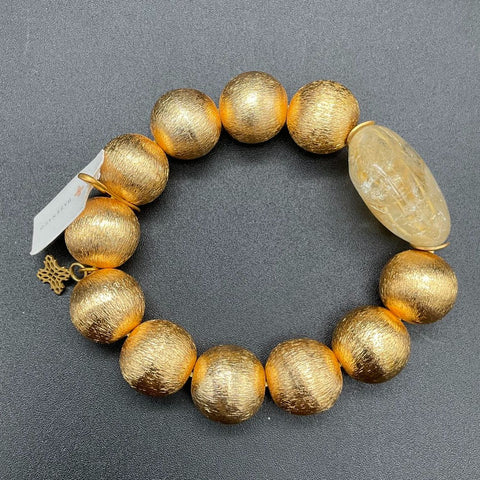 Hazen & Co Lot of 2 Gold Tone Beaded Stretch Bracelets Citrine Quartz Nugget