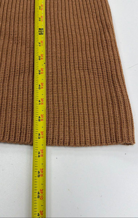 Staud Women's Camel Ribbed Knit Balloon Sleeve V-Neck Sweater Dress Sz S