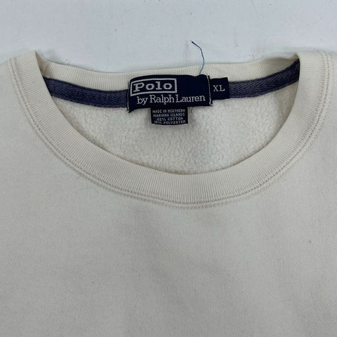 Vintage Y2K Polo Ralph Lauren Cream Embroidered Sweatshirt Men's XL