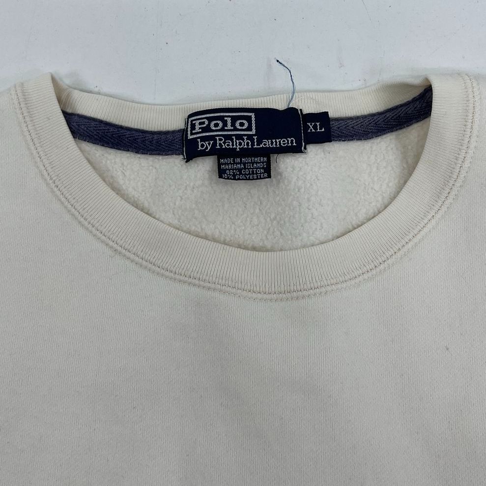 Vintage Y2K Polo Ralph Lauren Cream Embroidered Sweatshirt Men's XL