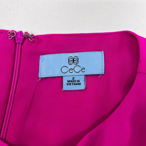 CeCe Women's Fuchsia Pink Bow Tie Sleeve Shift Dress Size 2 NWT