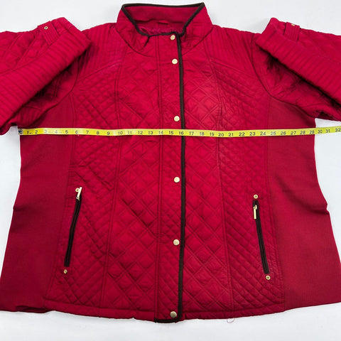 Avenue Women's Red Diamond Quilted Full Zip Mock Neck Jacket Sz 26/28 NWT