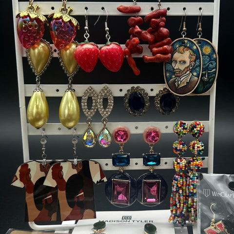 Novelty Statement Fashion Earring Lot 17 Pairs Van Gogh Strawberry Martini Glass