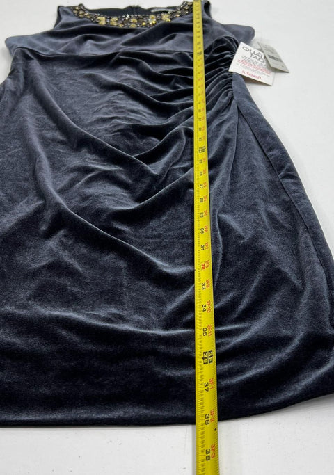 NWT Eliza J Gray Velvet Embellished Ruched Sheath Dress Women's Size 4