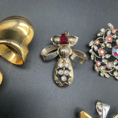 Vintage Avon Sterling Silver 925 Rhinestone Brooch Lot 5 Bow Faux Pearl