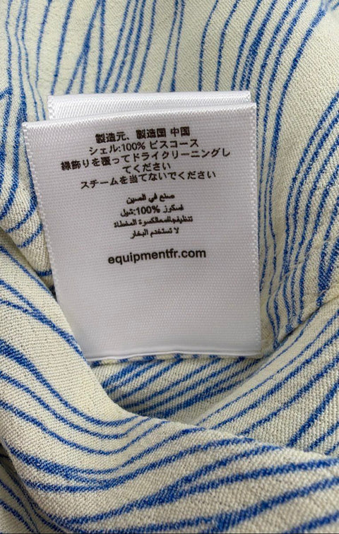 Equipment Femme Women's Blue Cream Abstract Stripe Viscose Button Down Blouse L