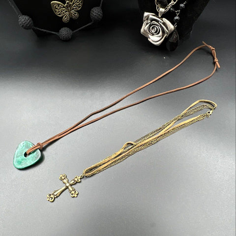 Boho Eclectic Statement Jewelry Lot 11 Necklaces Rose Butterfly Heart Shell