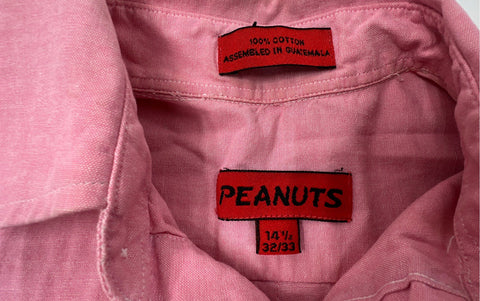 Vintage 90s Peanuts Men's Pink Button Down Snoopy Shirt Sz 14.5 32/33