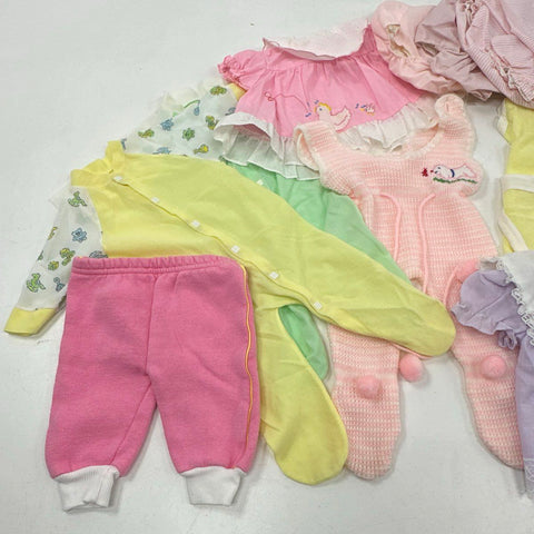 Vintage 80s 90s Baby Girl Clothes Lot Sleeper Dress Bloomer Set Newborn 3 Months