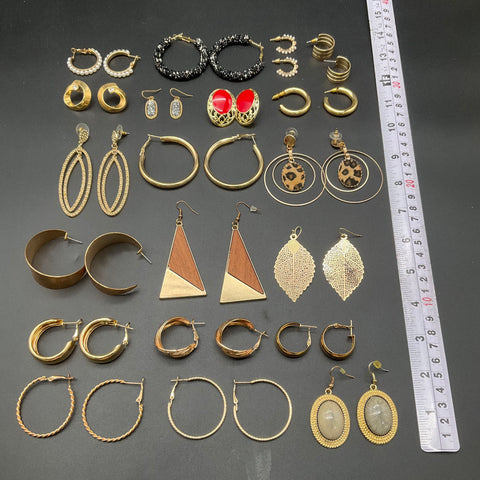 Gold Tone Fashion Earrings Jewelry Lot of 20 Pairs Hoops Drops Geometric