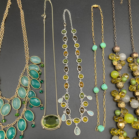 Vintage & Modern Green Fashion Jewelry Lot 8 Necklaces Beaded Statement Pendant
