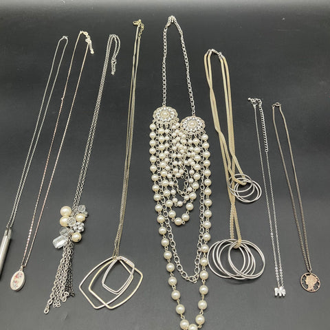 Fashion Costume Jewelry Lot of 8 Necklaces Faux Pearl Geometric Pendants