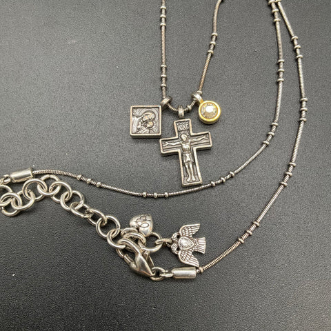 Brighton Jewelry Lot 2 Necklaces Silver Tone Heart Pendant Cross