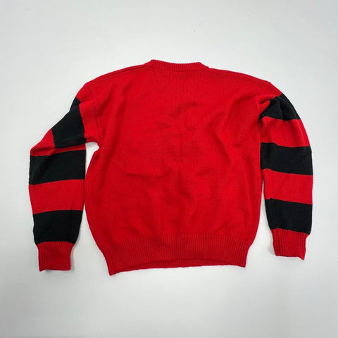Vintage 90s Mickey & Co. Men's Red Knit Sweater Mickey Mouse Face Striped L