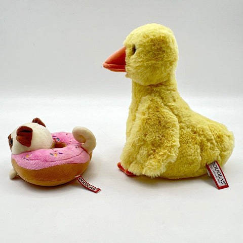 Douglas Stuffed Animal Plush Lot Pug Dog in Donut and Yellow Duckling 2 Pieces