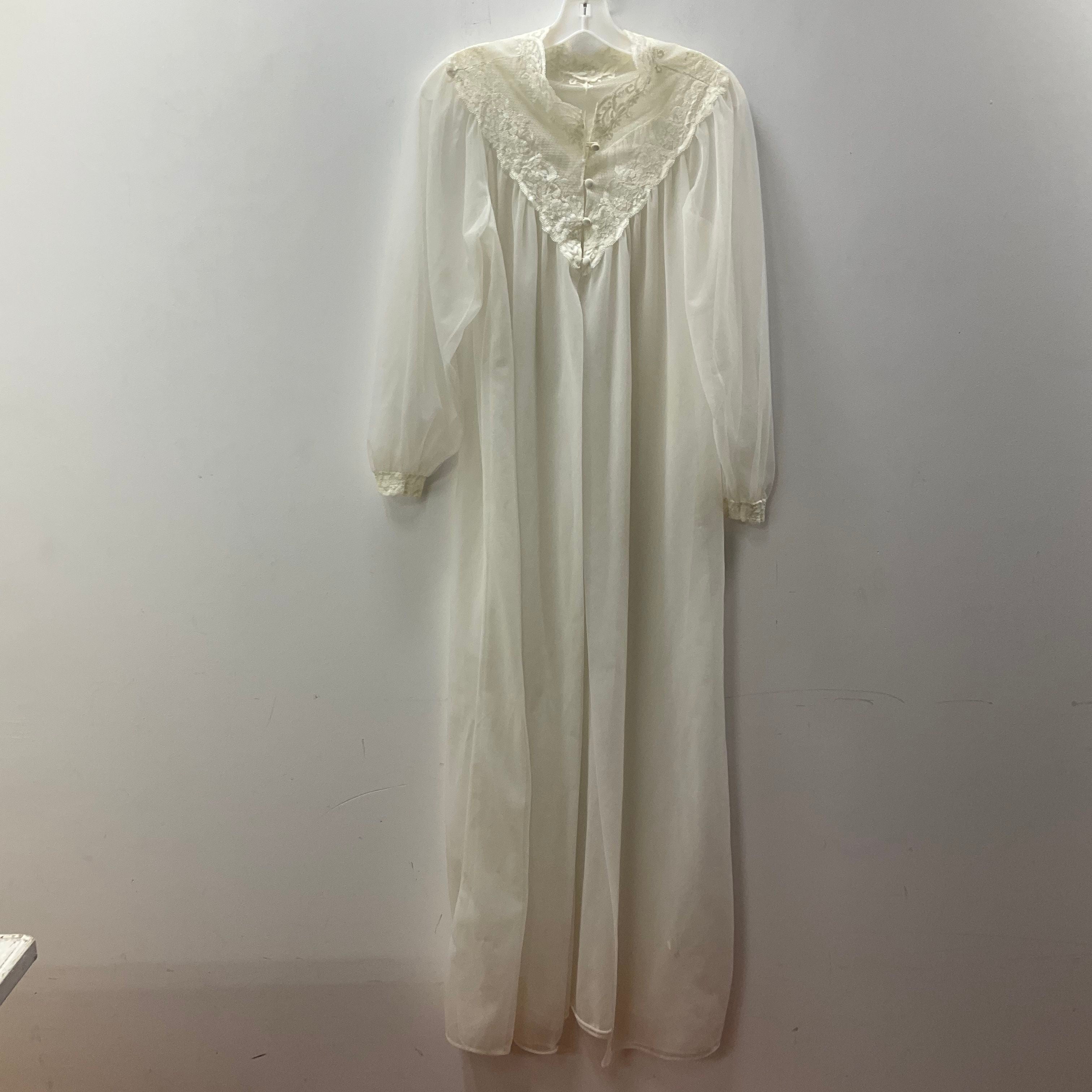 Vintage 70s Miss Elaine Sheer Lace Peignoir Robe ILGWU Made in USA Womens M