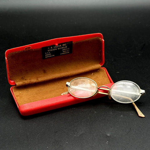 Vintage 50s S.H. Laufer 12K Gold Filled Oval Wire Rim Glasses Frames Sz 4 1/4