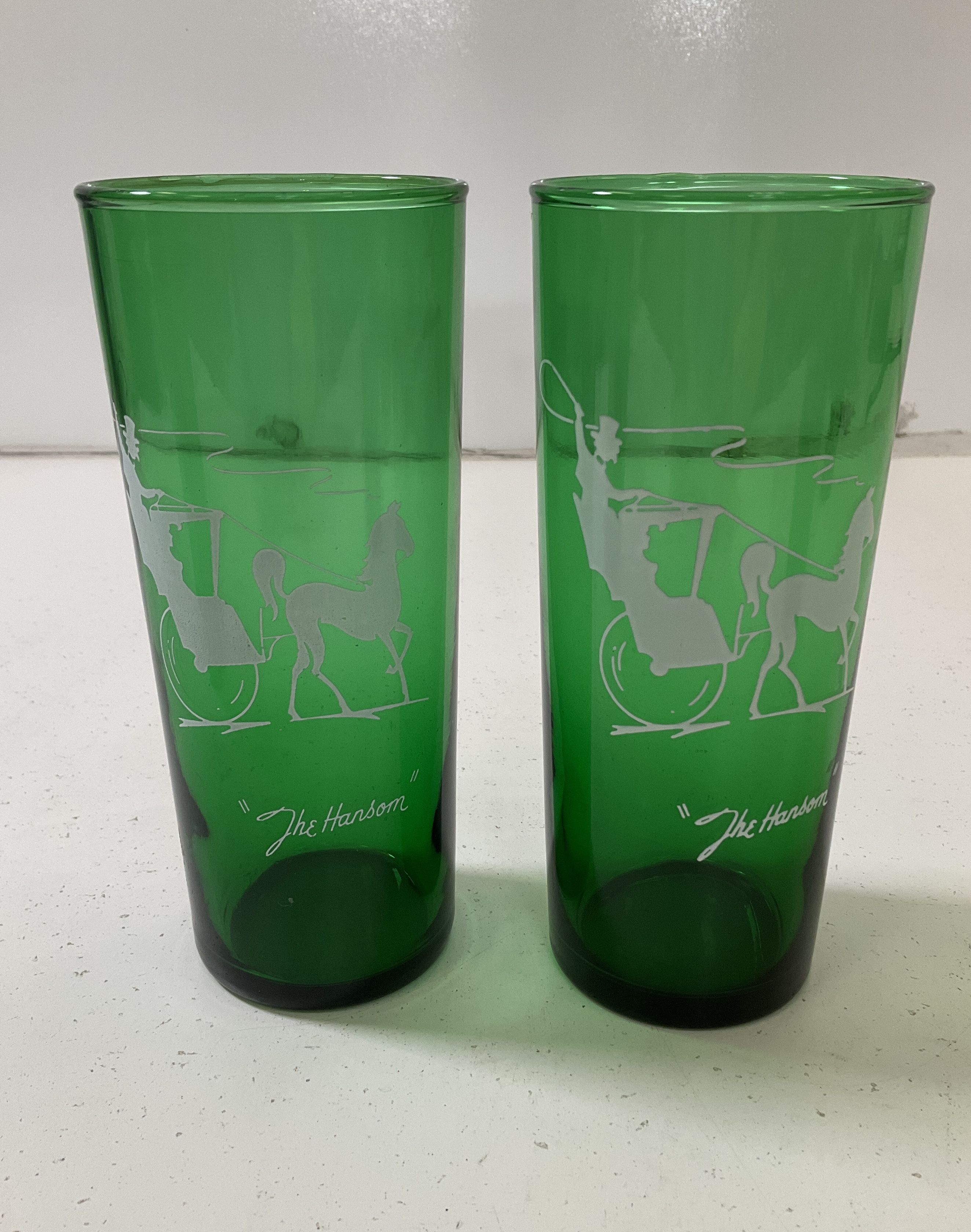 Set Of 6 Vintage Anchor Hocking Gay 90s Forest Green Collins Tumbler Glasses