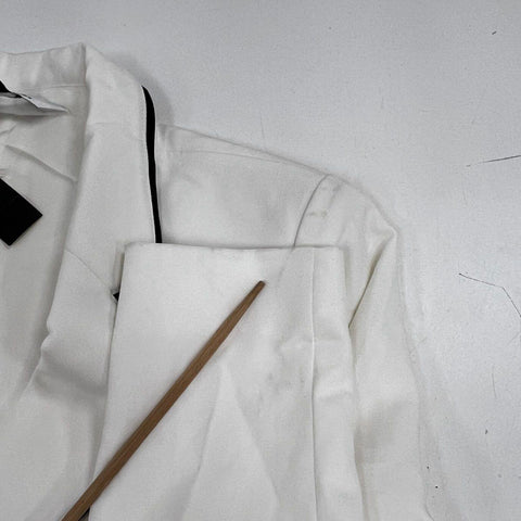 White House Black Market Women's Ecru Black Tie Waist Jacket Sz 12 NWT