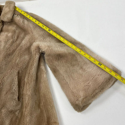 Vintage Halldon Women's Beige Faux Fur Swing Coat A-Line Frog Closure