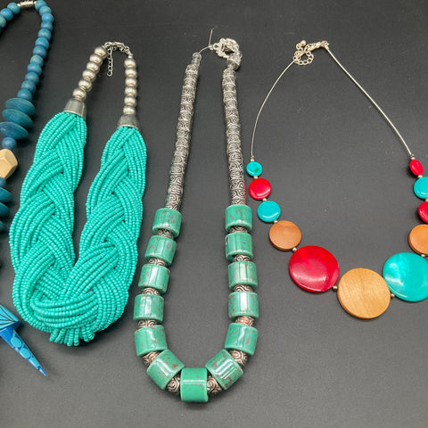 Statement Jewelry Lot 5 Necklaces Beaded Floral Bohemian Wood Ceramic Style