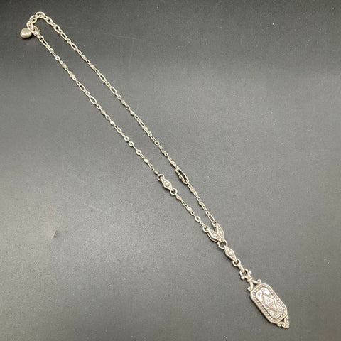 Brighton Silver Tone Scroll Etched Heart Pendant Necklace Ornate Mixed Link