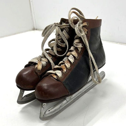 Silver Arrow Vintage Leather Ice Skates Two-Tone Brown Black Size 9 USA Made