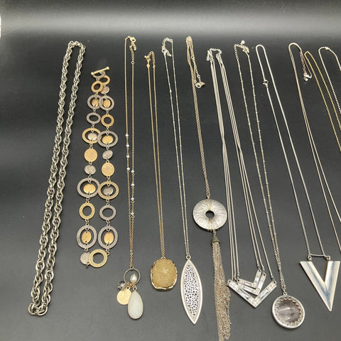 Mixed Costume Jewelry Lot 12 Pieces Necklaces Pendants Bracelet Gold Silver Tone