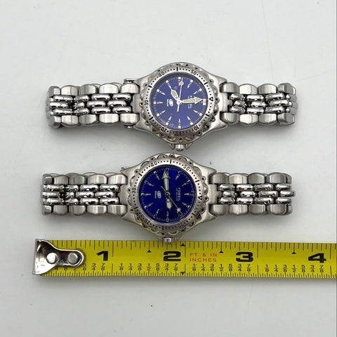 Vintage Fossil Blue AM-3099 Stainless Steel Women's Watches Lot w/ Tin